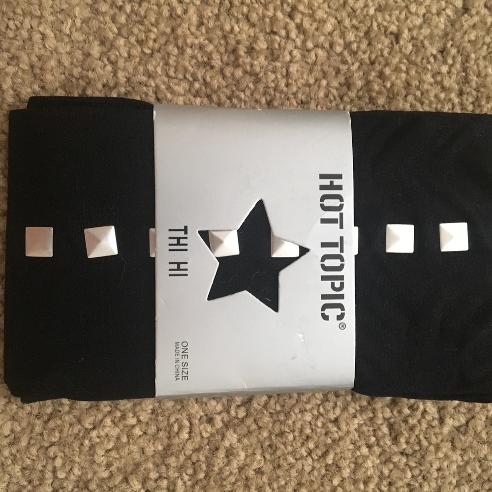 Thigh high studded black legging tights